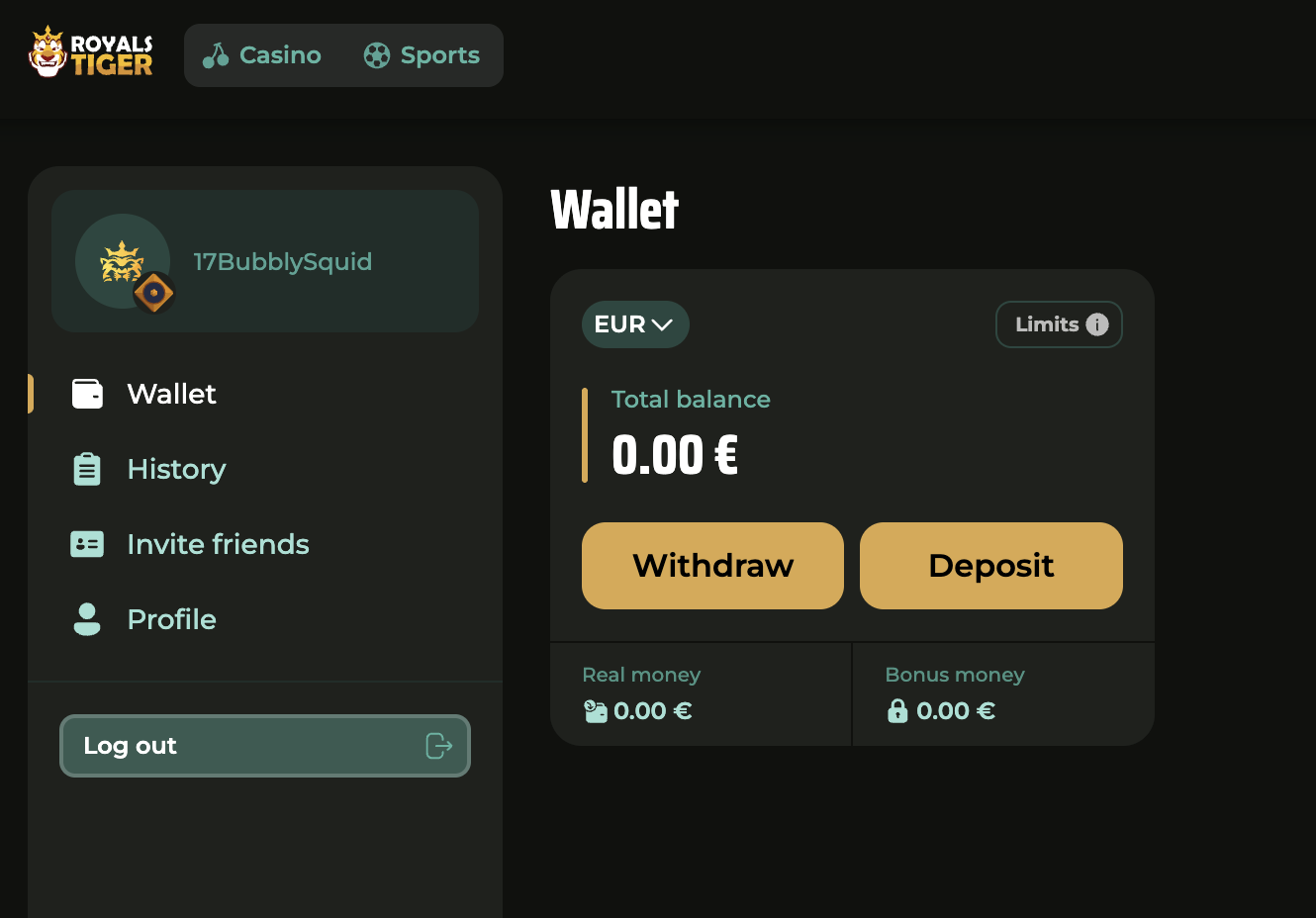 Screenshot of Wallet interface